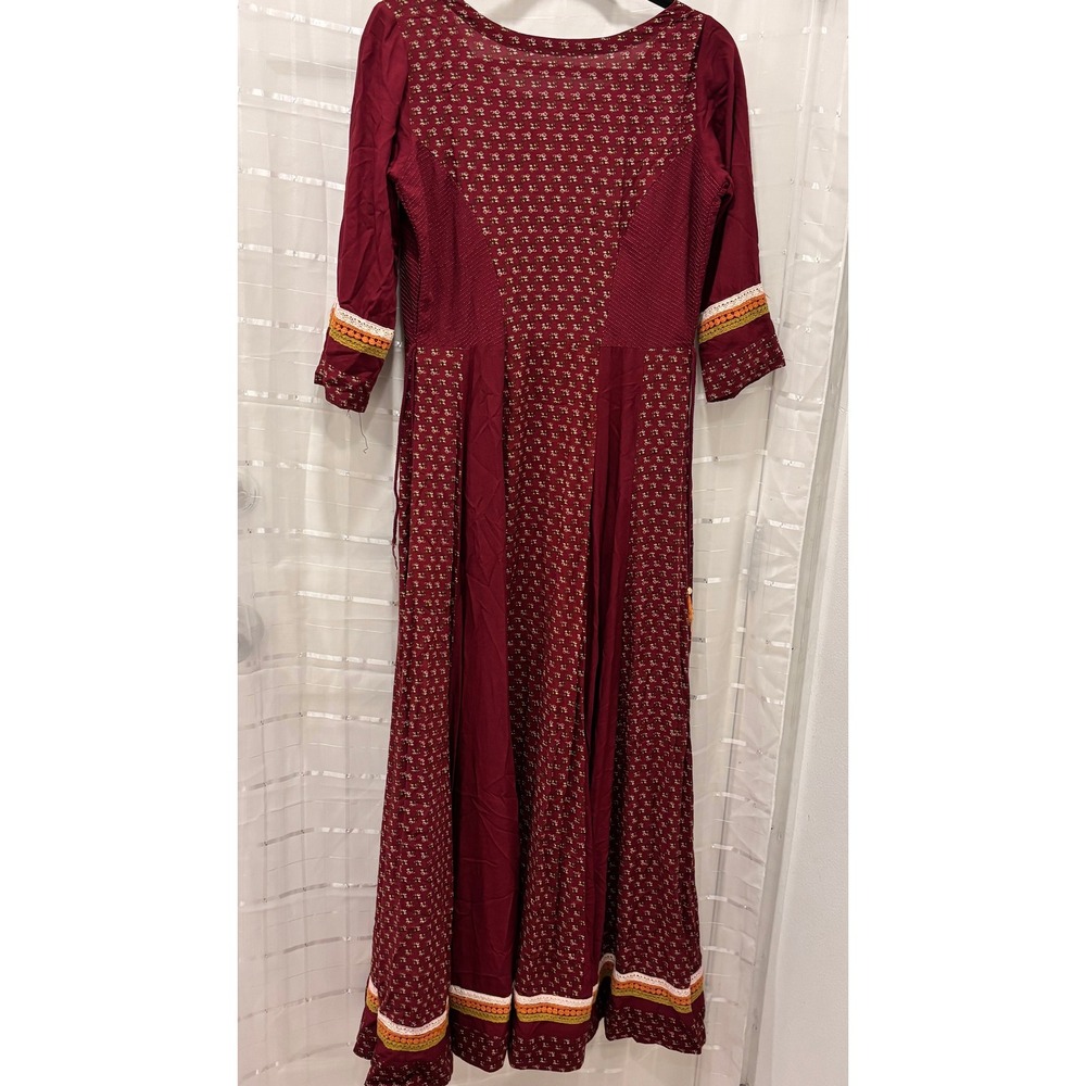Lakshita Womens Maroon Embroidered Rayon Anarkali Maxi Dress Size S Burgundy - Picture 2 of 9